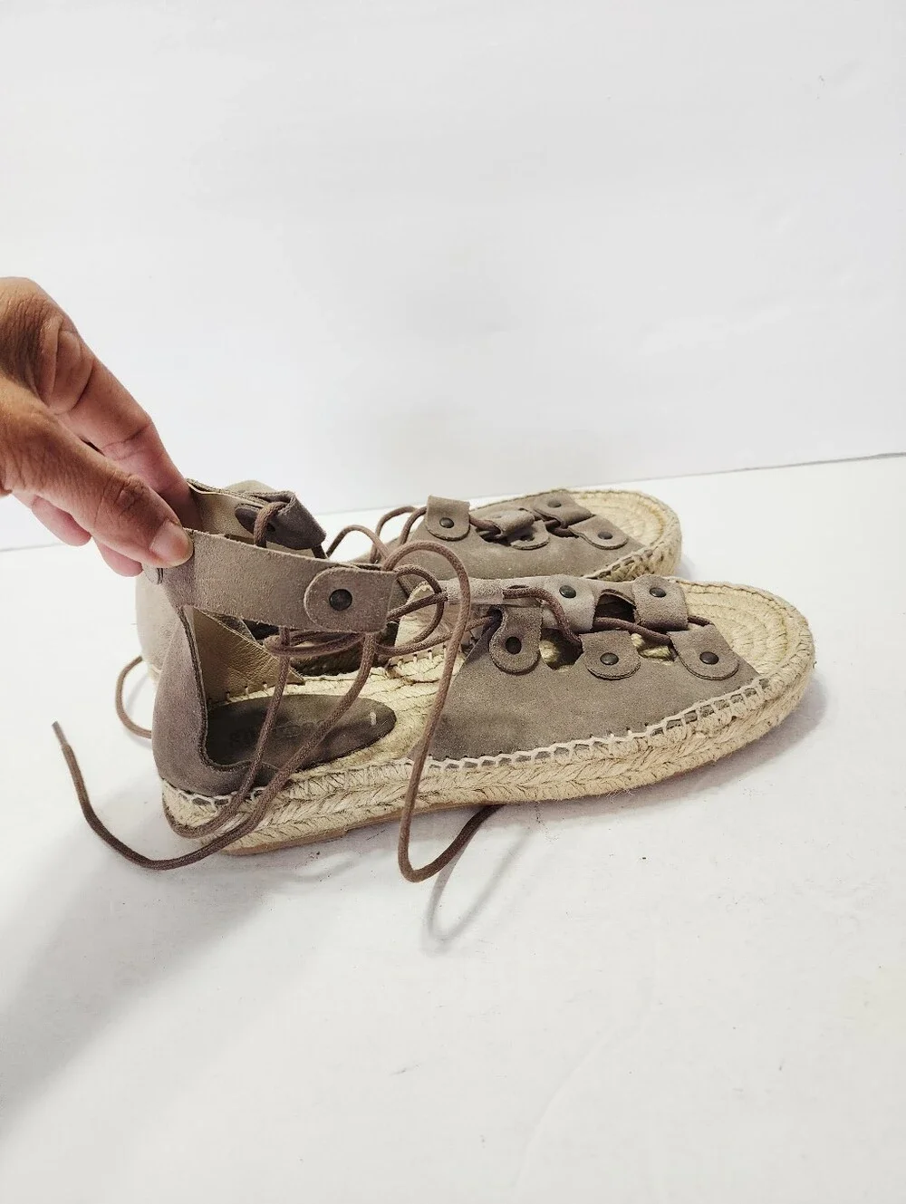 Soludos Ghillie Suede Platform Espadrille Leather Sandals Size 8